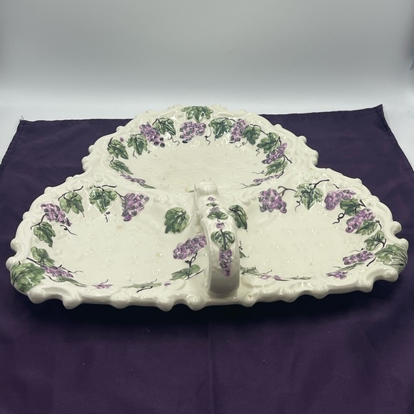 Ardalt Lenwile China:Hand Painted Grapes Leaves Divided Serving Platter w/Handle - Picture 3 of 16